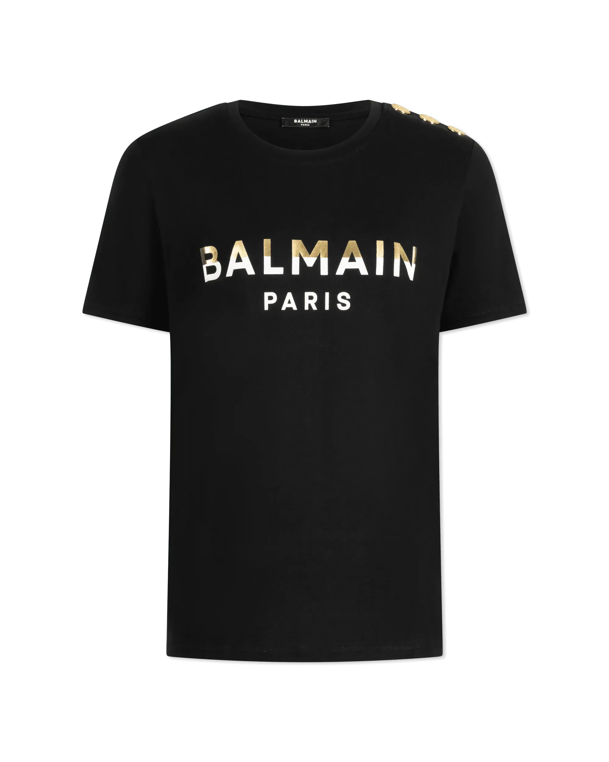 3 Button Foil-Printed Logo T-Shirt