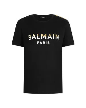 3 Button Foil-Printed Logo T-Shirt