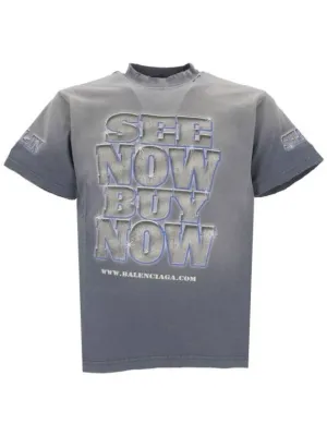 Balenciaga See Now Buy Now Short Sleeve T-Shirt Blue