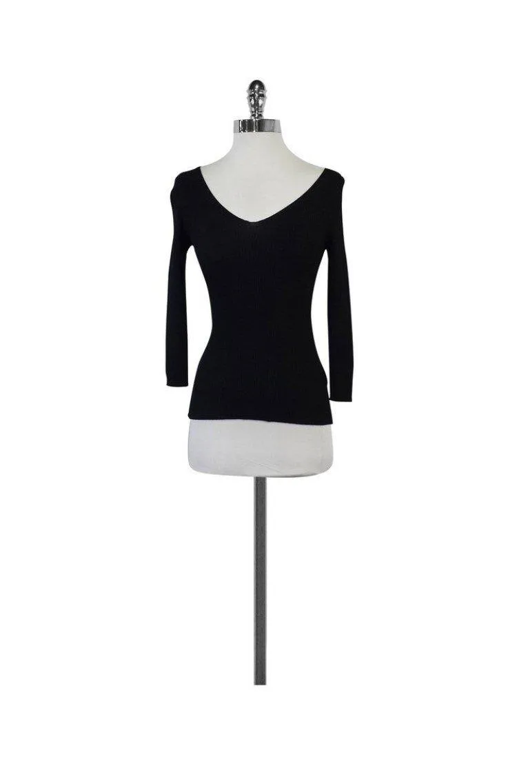 Carmen Marc Valvo - Black Ribbed Sweater Sz XS