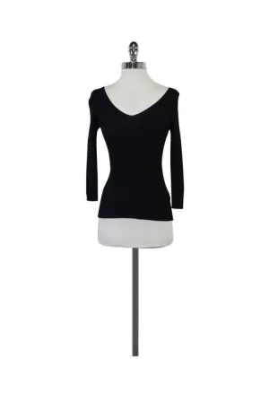 Carmen Marc Valvo - Black Ribbed Sweater Sz XS