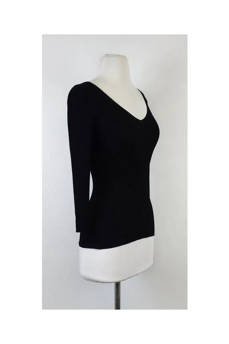 Carmen Marc Valvo - Black Ribbed Sweater Sz XS