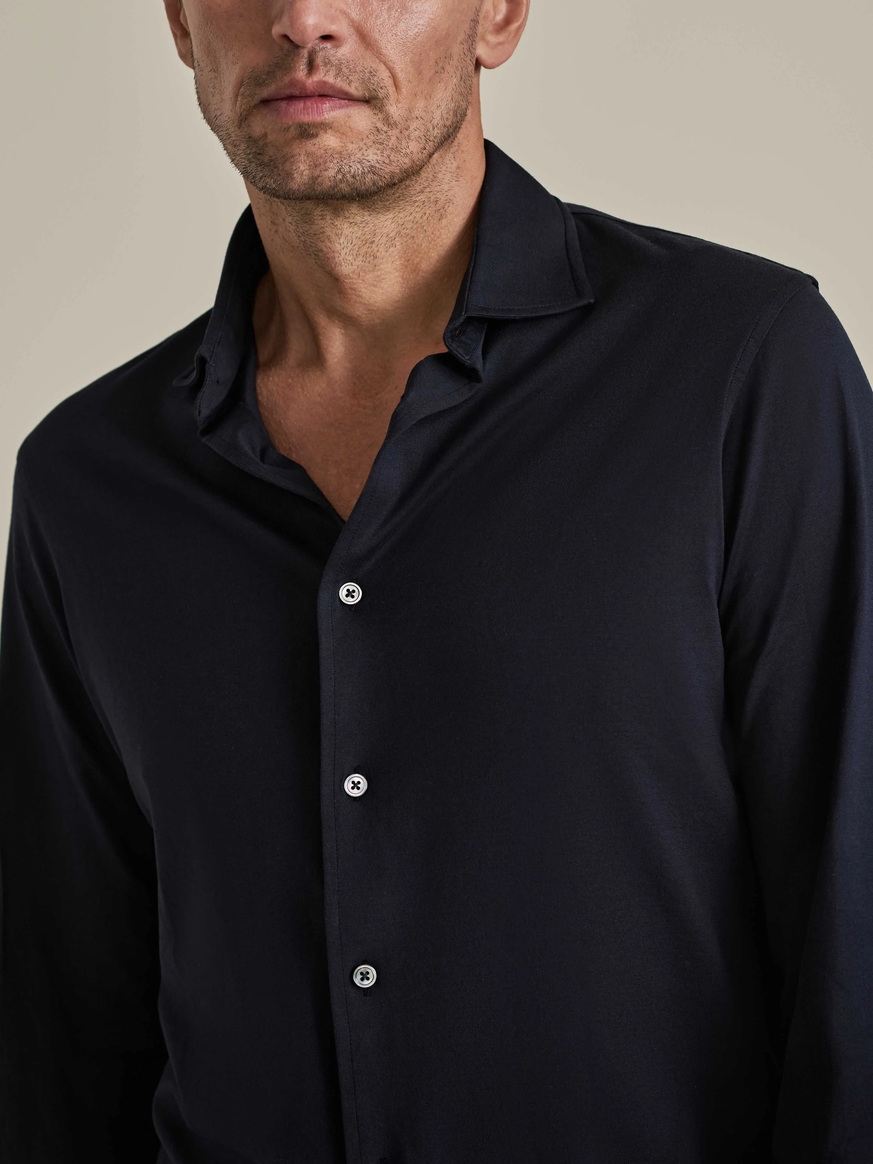 Cotton Jersey Long Sleeve Button Through Polo Shirt
