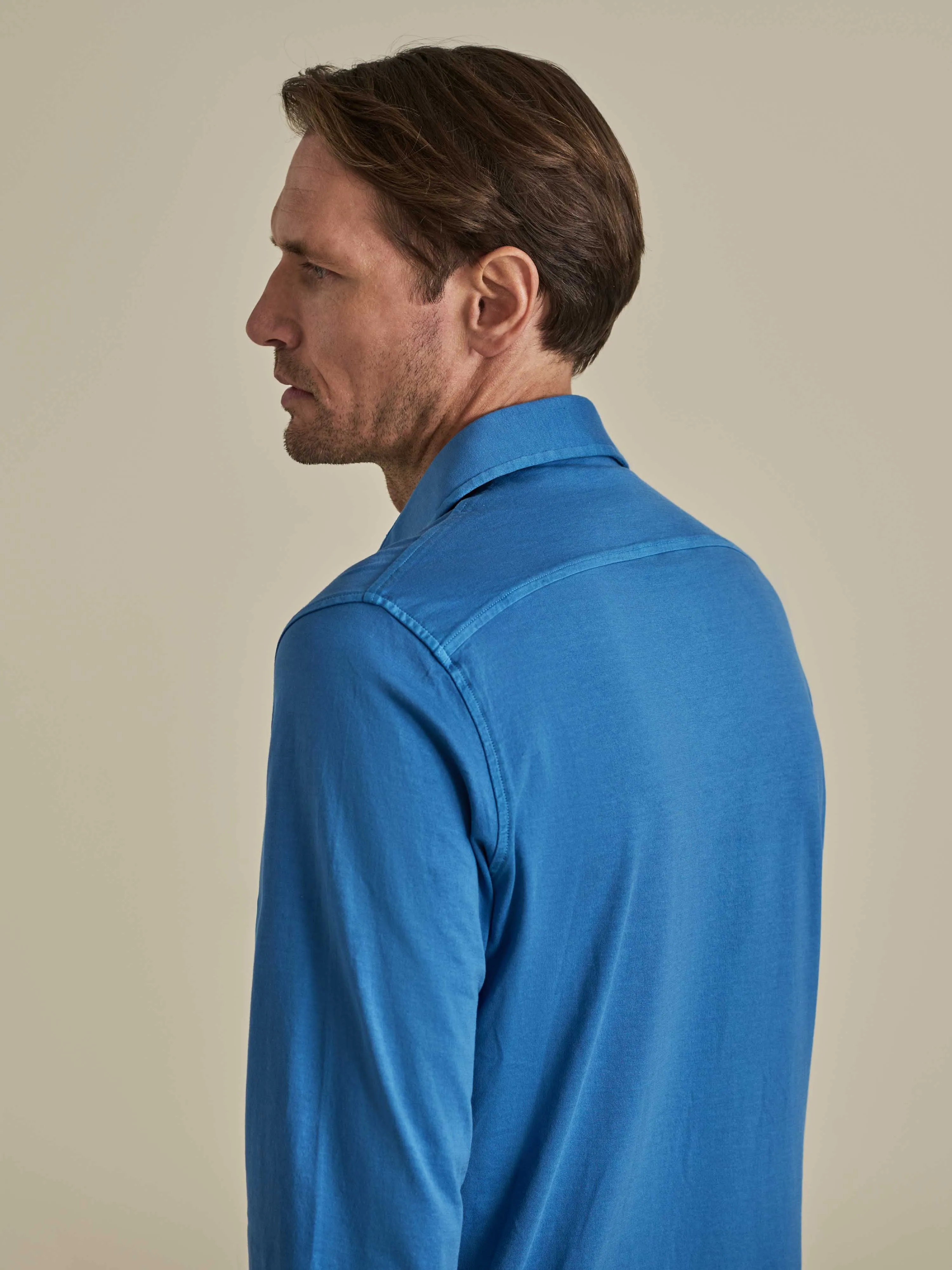 Cotton Jersey Long Sleeve Button Through Polo Shirt