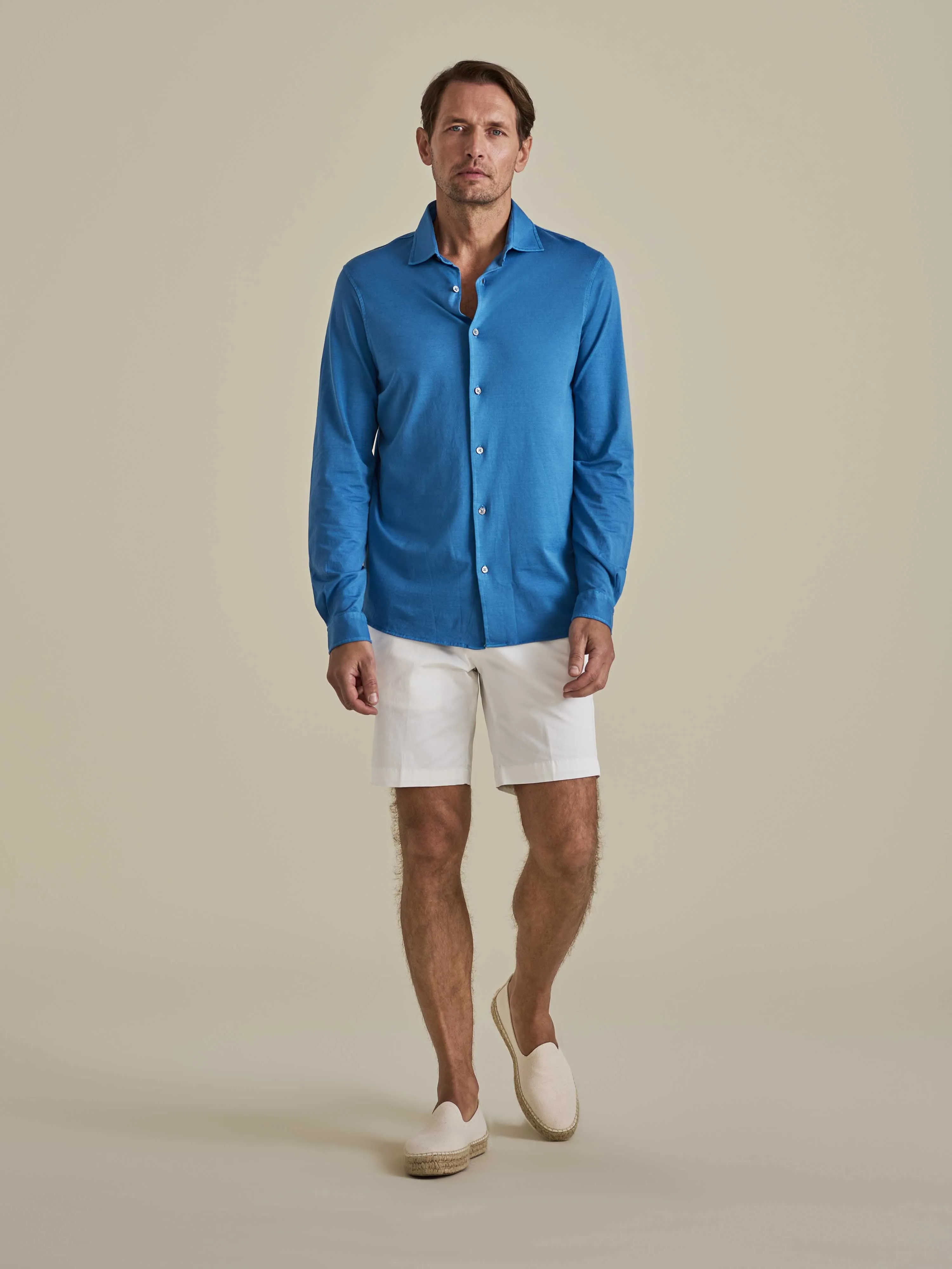 Cotton Jersey Long Sleeve Button Through Polo Shirt