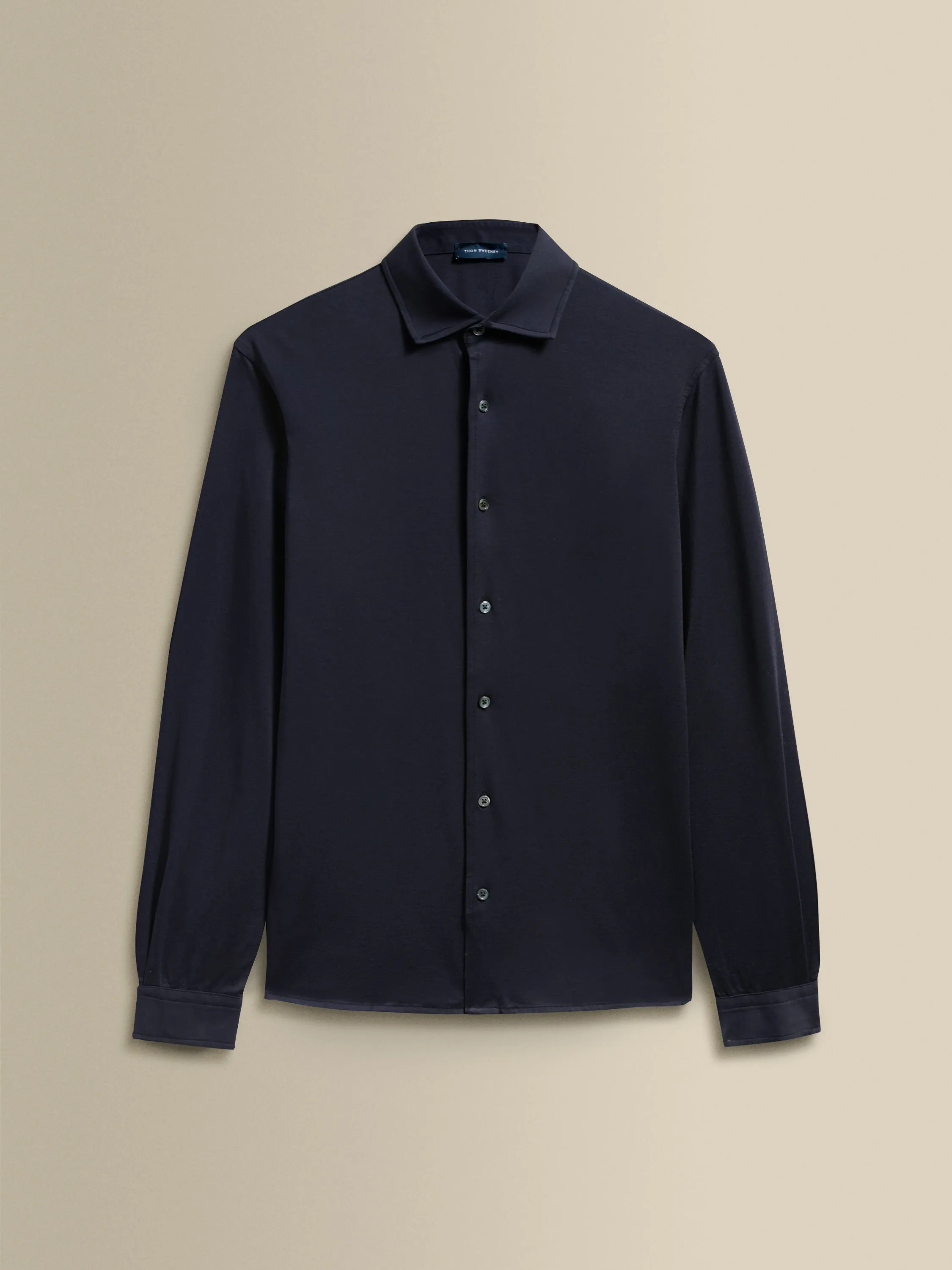 Cotton Jersey Long Sleeve Button Through Polo Shirt