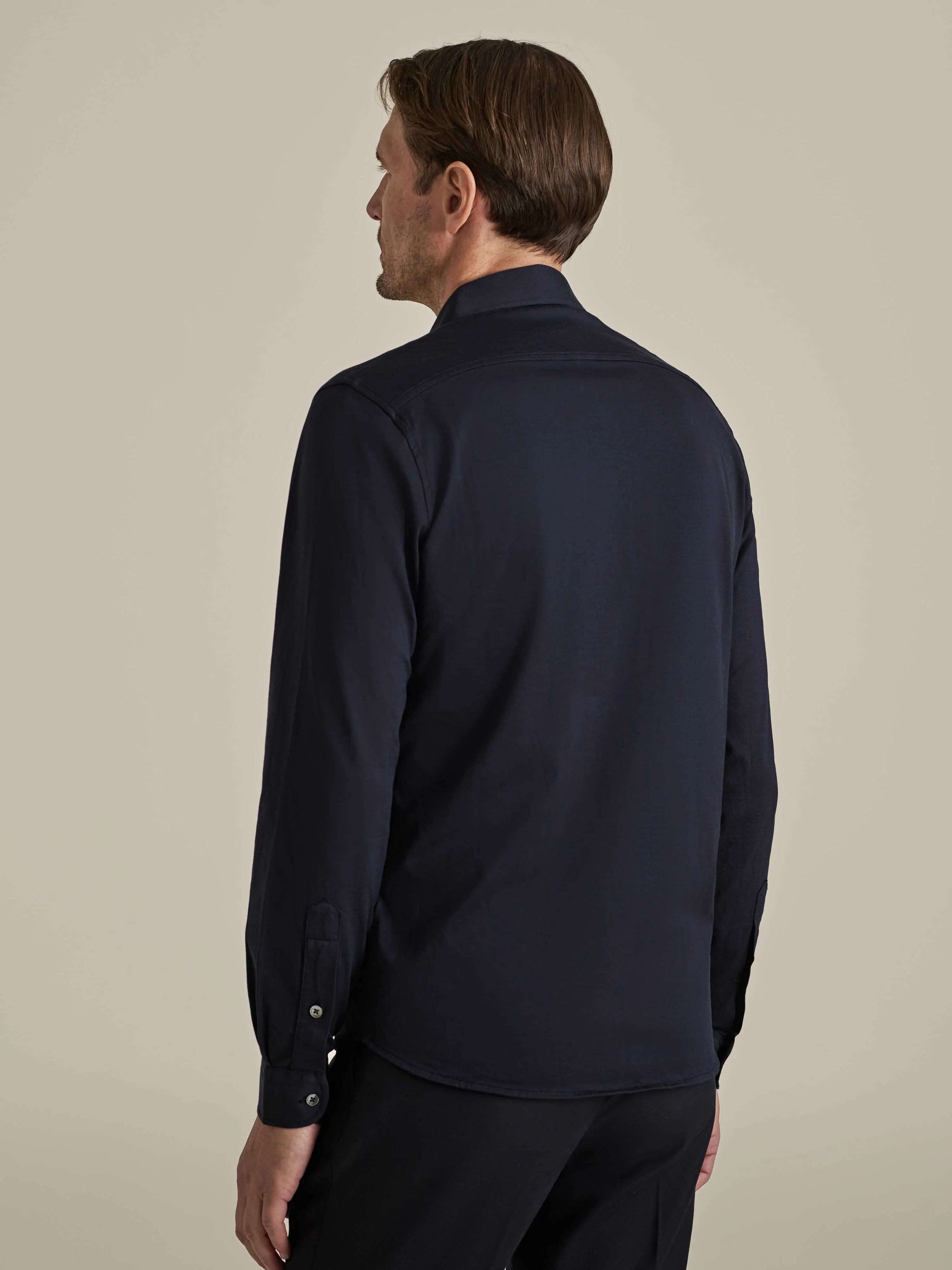 Cotton Jersey Long Sleeve Button Through Polo Shirt