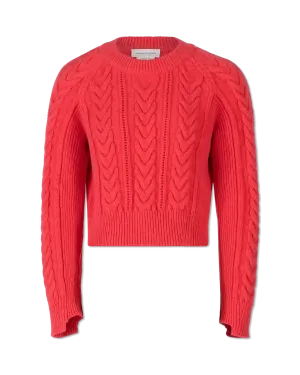 Intarsia Rib Crewneck Cropped Sweater