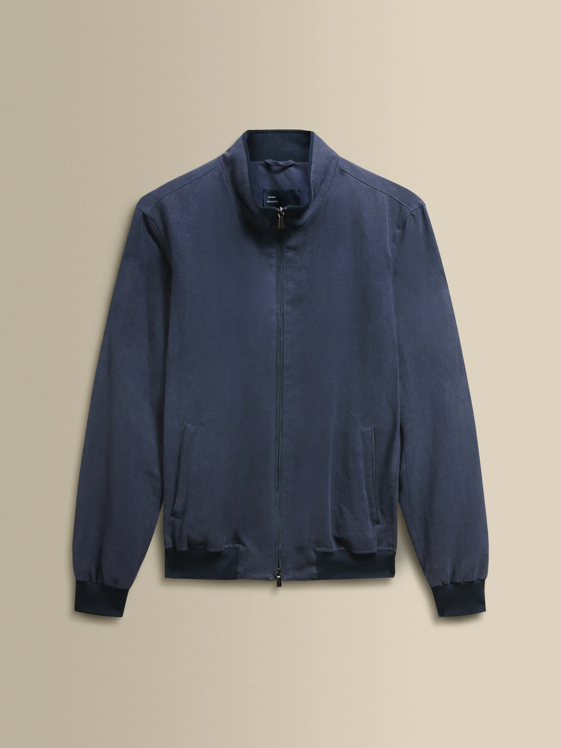 Linen Zip-Through Mock Collar Bomber Jacket