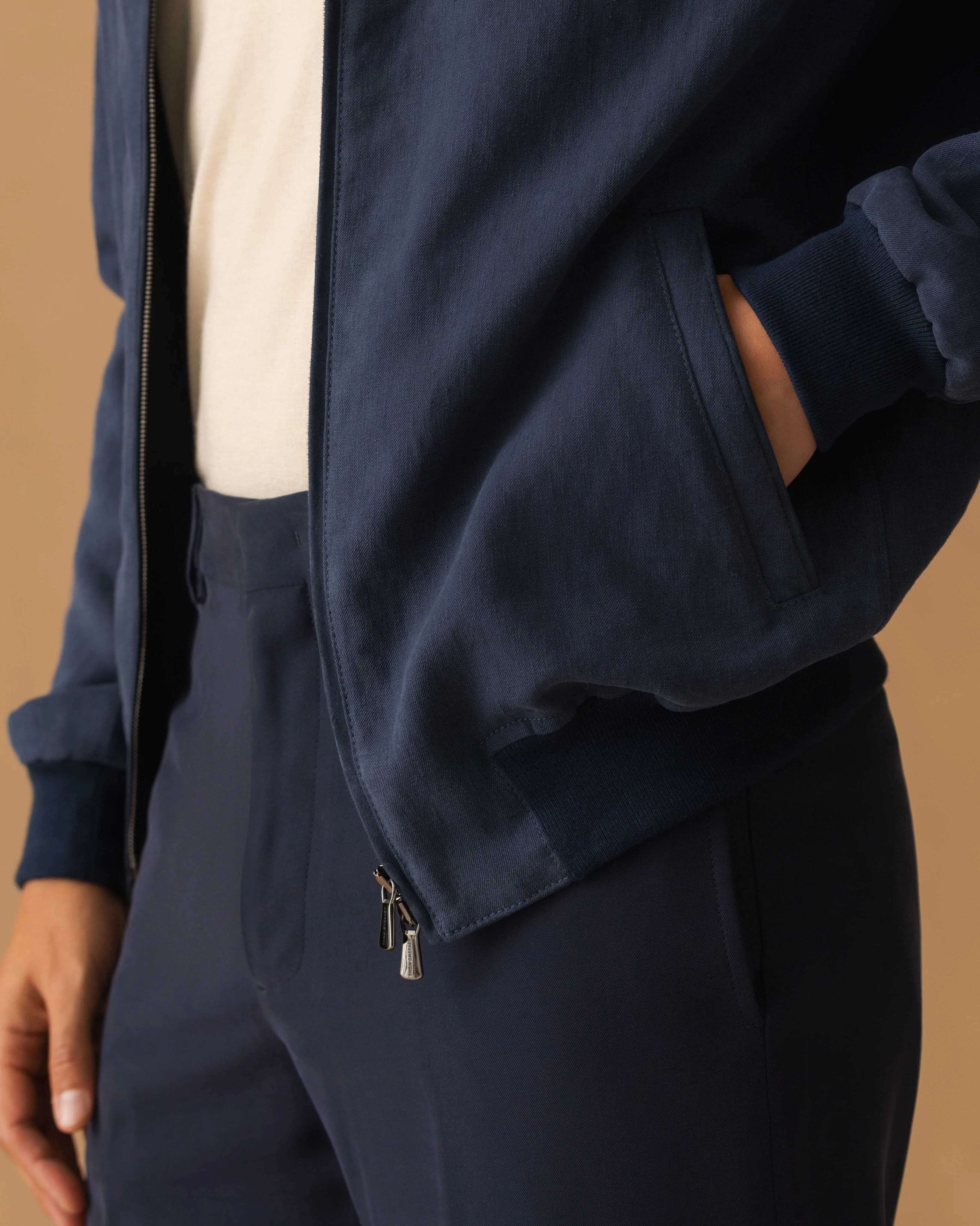 Linen Zip-Through Mock Collar Bomber Jacket
