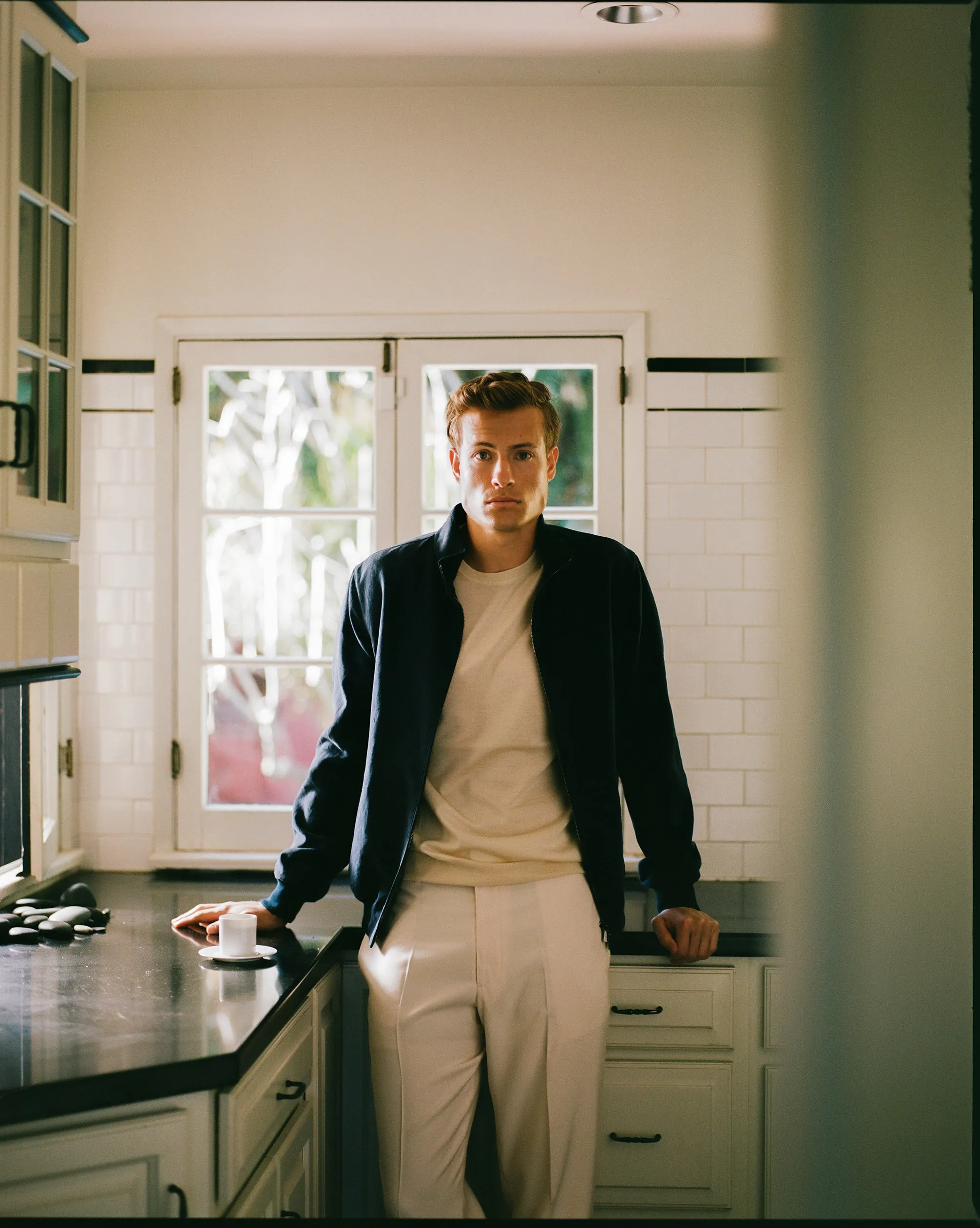 Linen Zip-Through Mock Collar Bomber Jacket