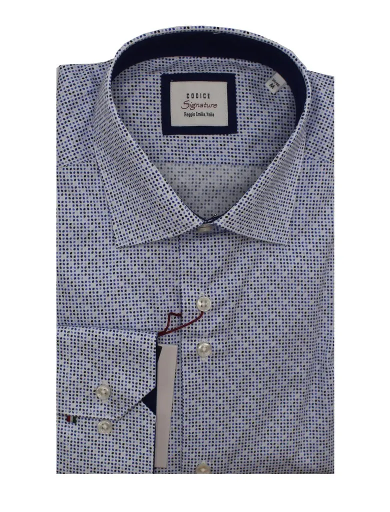 Long Sleeve Shirts - Blue Neat Print