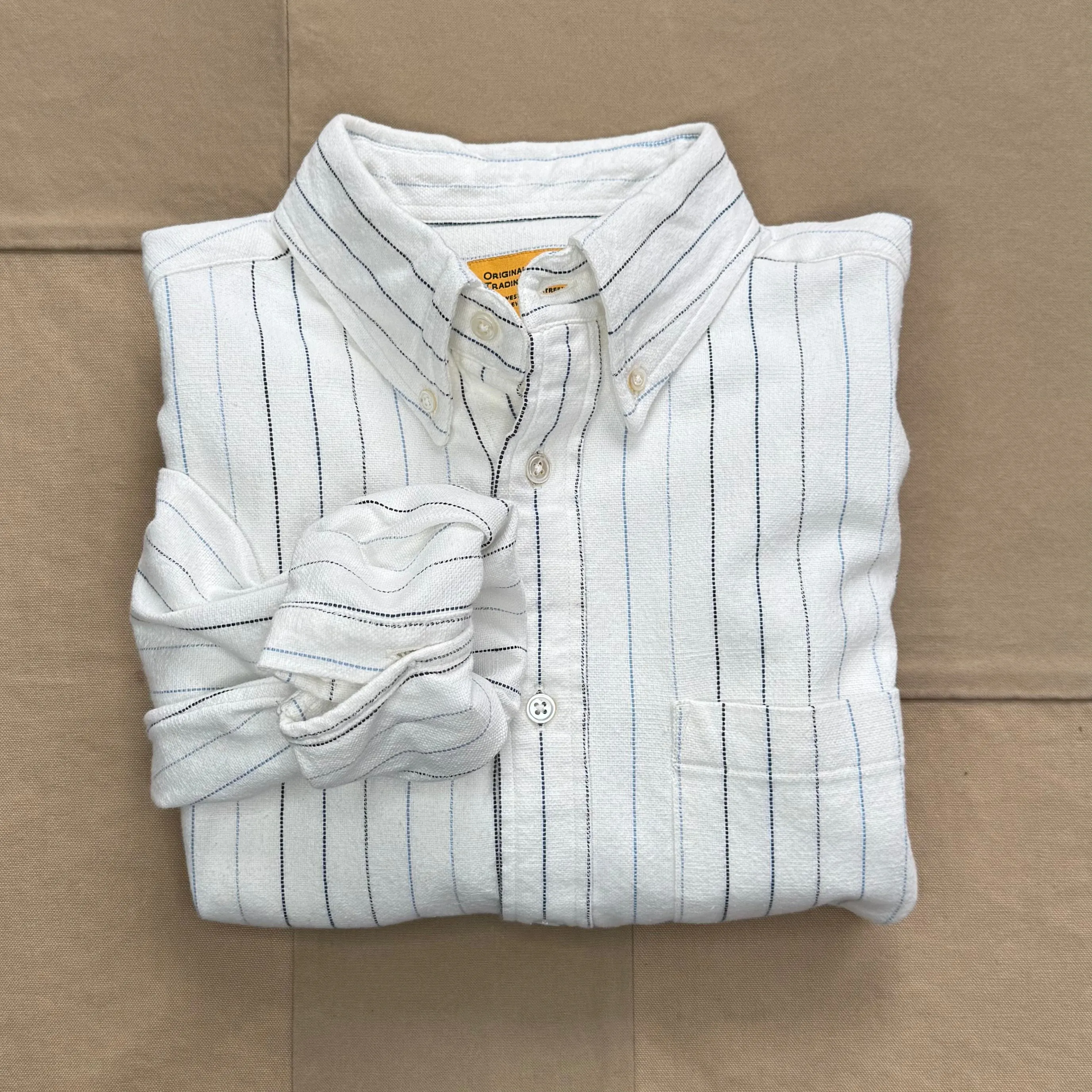 Long Sleeve Spring Shirt. Multi-Blue Stripe