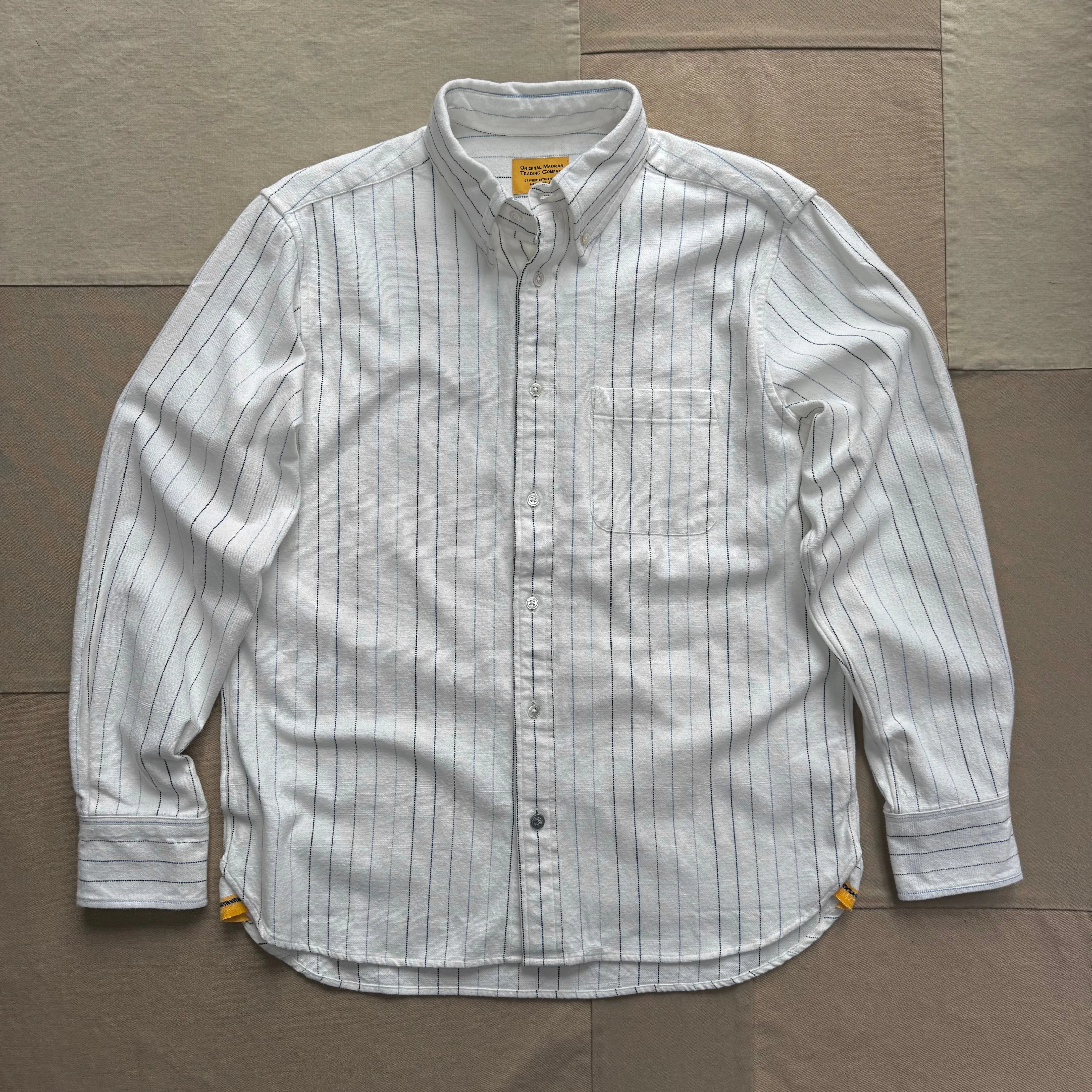 Long Sleeve Spring Shirt. Multi-Blue Stripe