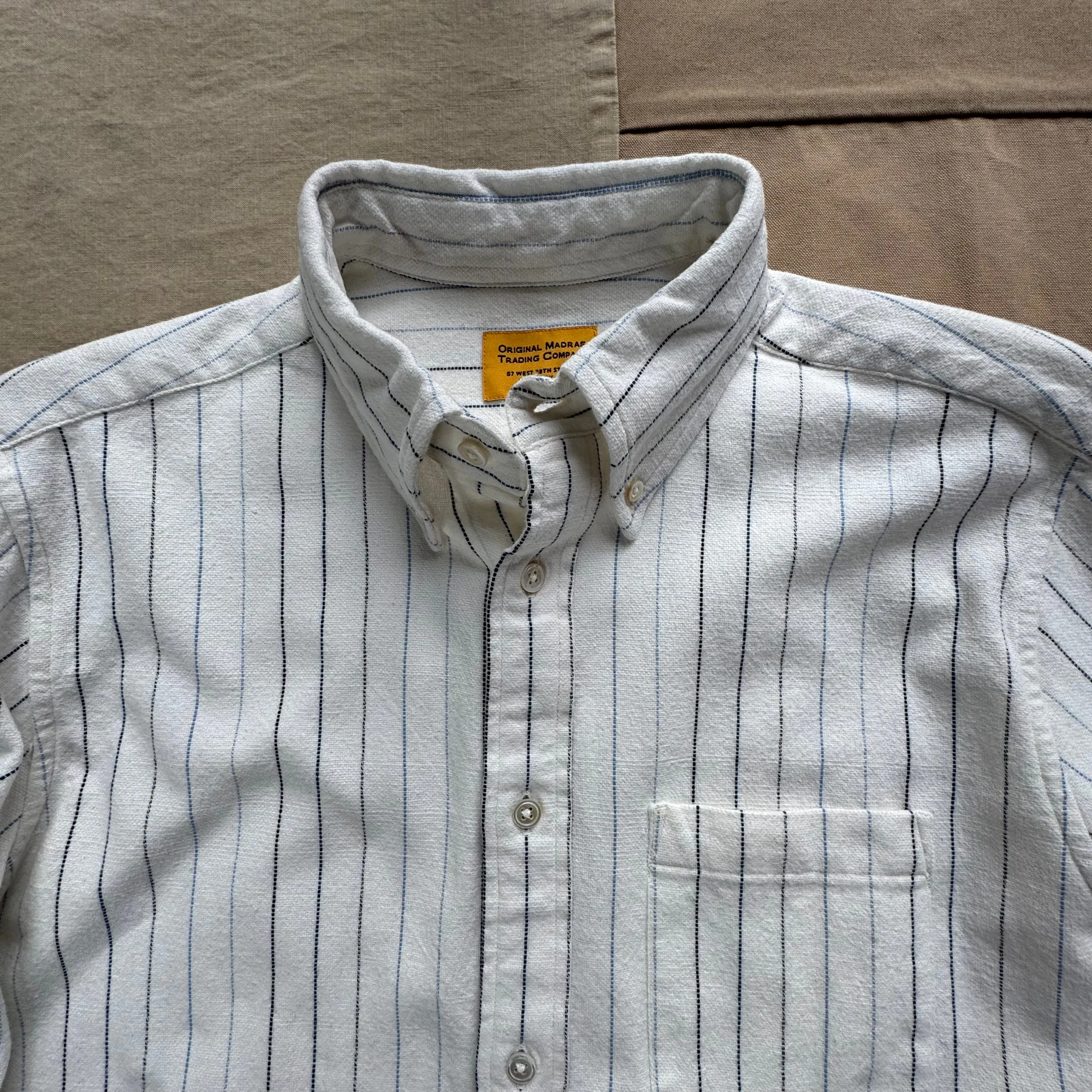 Long Sleeve Spring Shirt. Multi-Blue Stripe