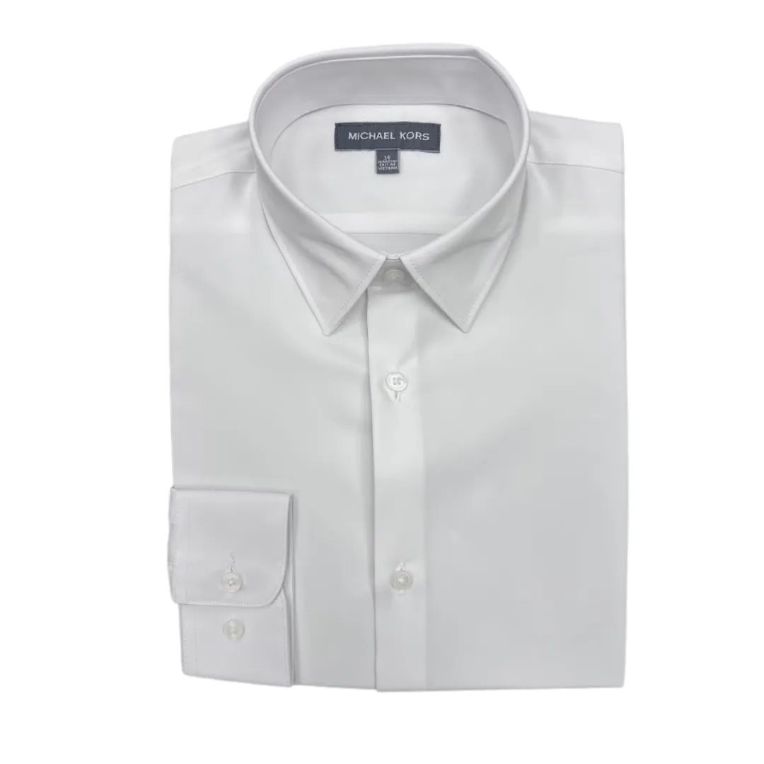 Michael Kors Solid White Stretch Dress Shirt_ SJY0060