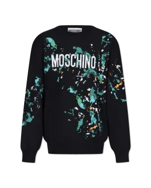 Painted Effect Wool Sweater With Logo
