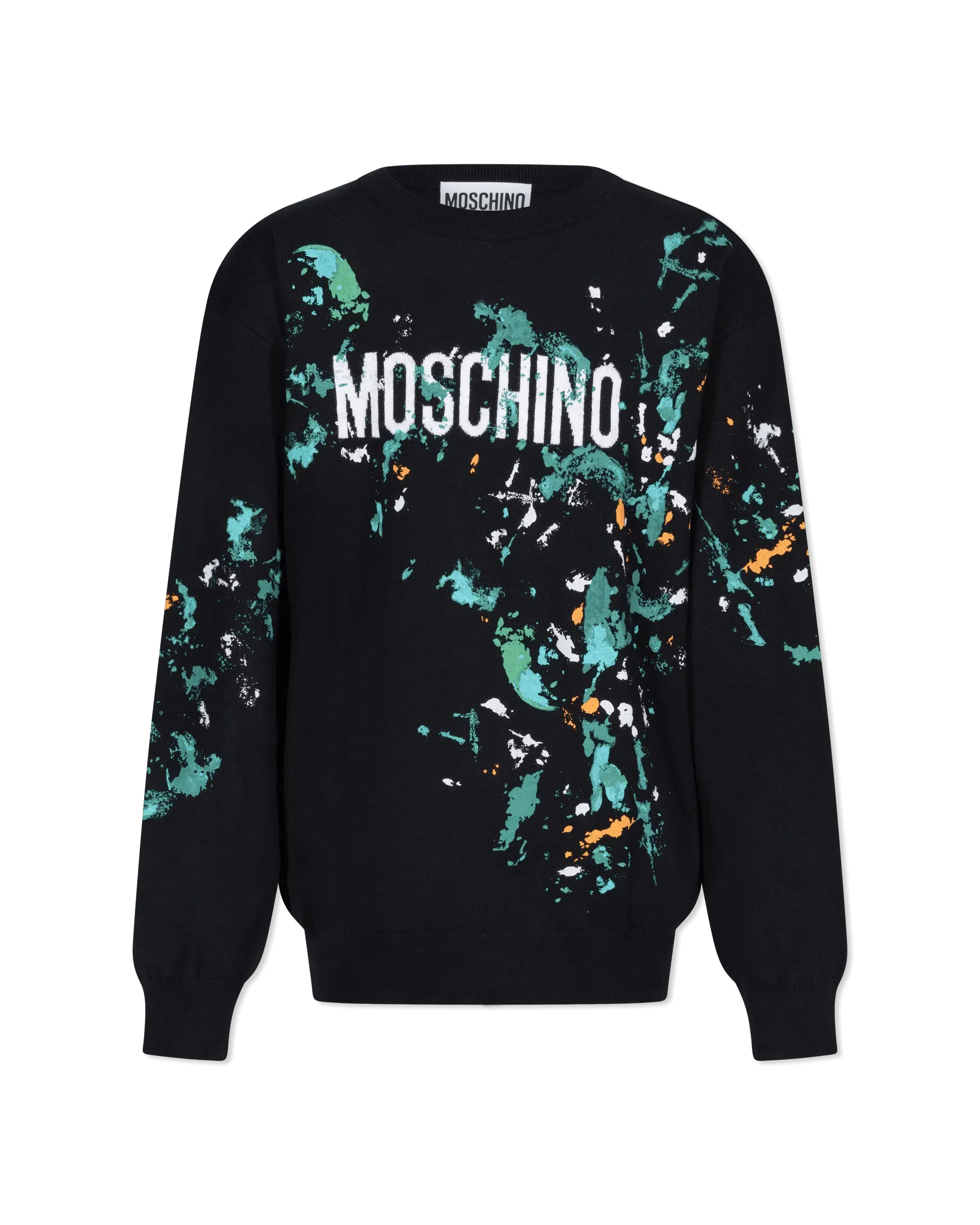 Painted Effect Wool Sweater With Logo
