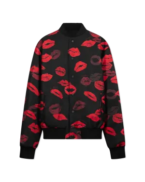 Reversible Kiss Print Nylon Bomber Jacket