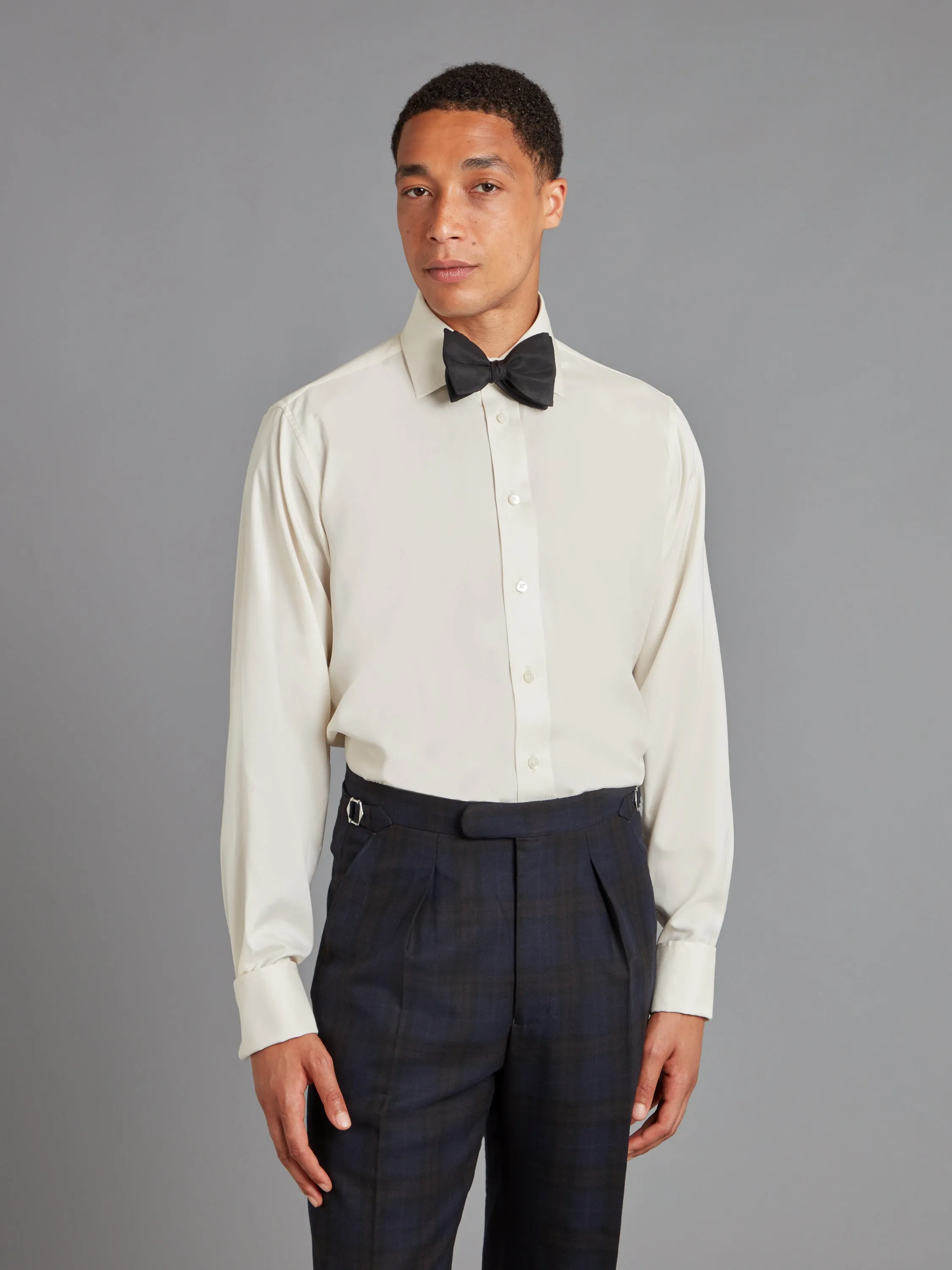 Silk Evening Shirt. Classic Collar - Cream