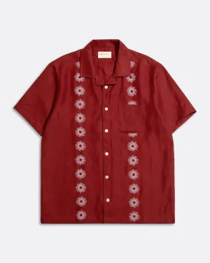 Stachio Shirt - Sol Stripe Embroidery Deep Red