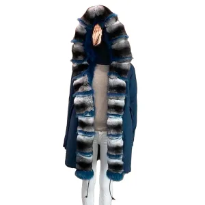 Stone Blue Navy Zarina Parka Midi With Fur Stone Blue Navy/natural/navy